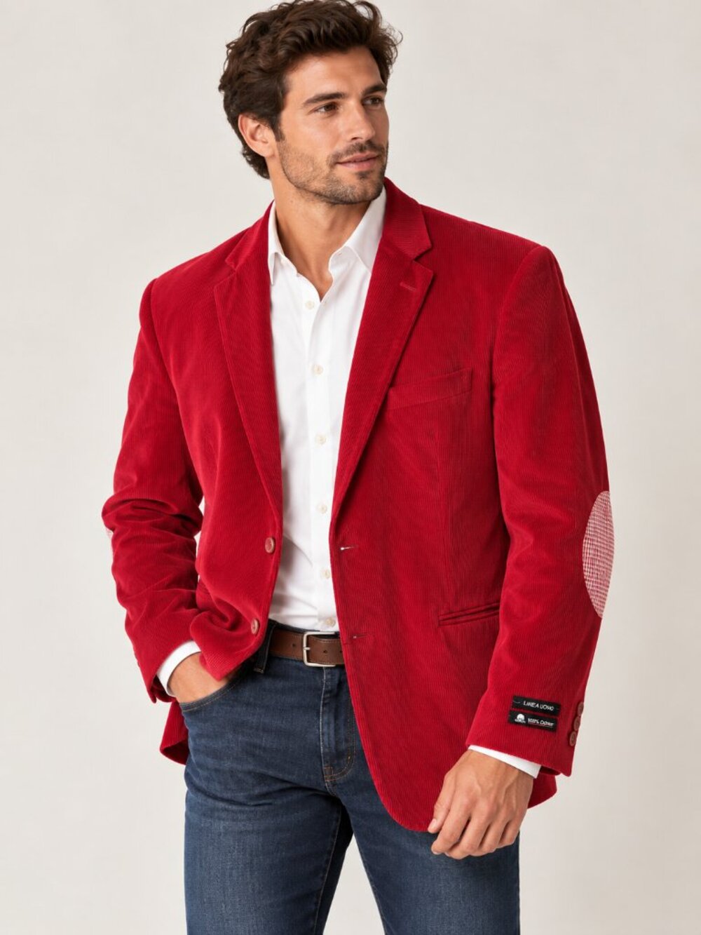Linea Uomo Mens 56L Red Corduroy Blazer Elbow Patch Preppy Holiday Academia